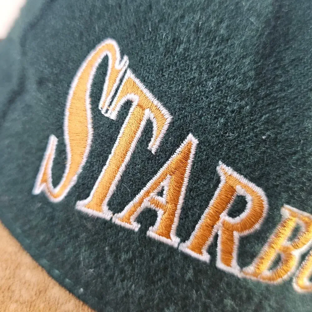 Starbucks Vintage 90s Suede n Wool Blend Rare Find Green n Beige hat. Seattle WA